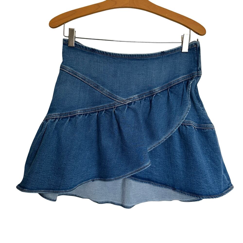 Mother Denim The Minx Mini Skirt Layover Wash Ruffle Tiered Western Boho Size 30